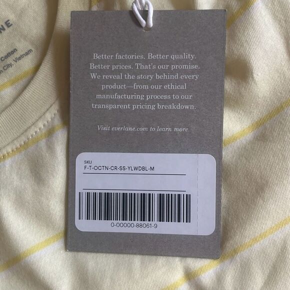 Everlane The Striped Organic Cotton Crew Tee Medium Yellow Coastal Preppy NWT - Picture 7 of 9